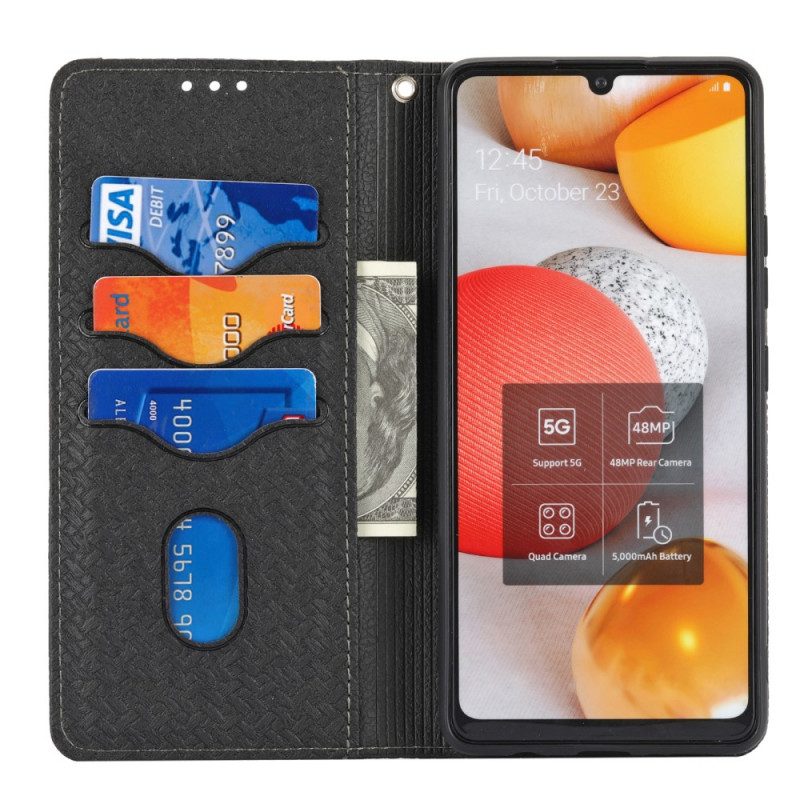 Bescherming Hoesje voor Samsung Galaxy M12 / A12 Met Ketting Folio-hoesje Geweven Leren Stijl Met Bandjes