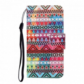 Flip Case voor Samsung Galaxy M12 / A12 Lappendeken Met Koord