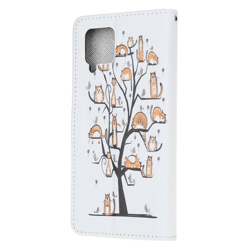 Flip Case voor Samsung Galaxy M12 / A12 Met Ketting Funky Cats Met Riem