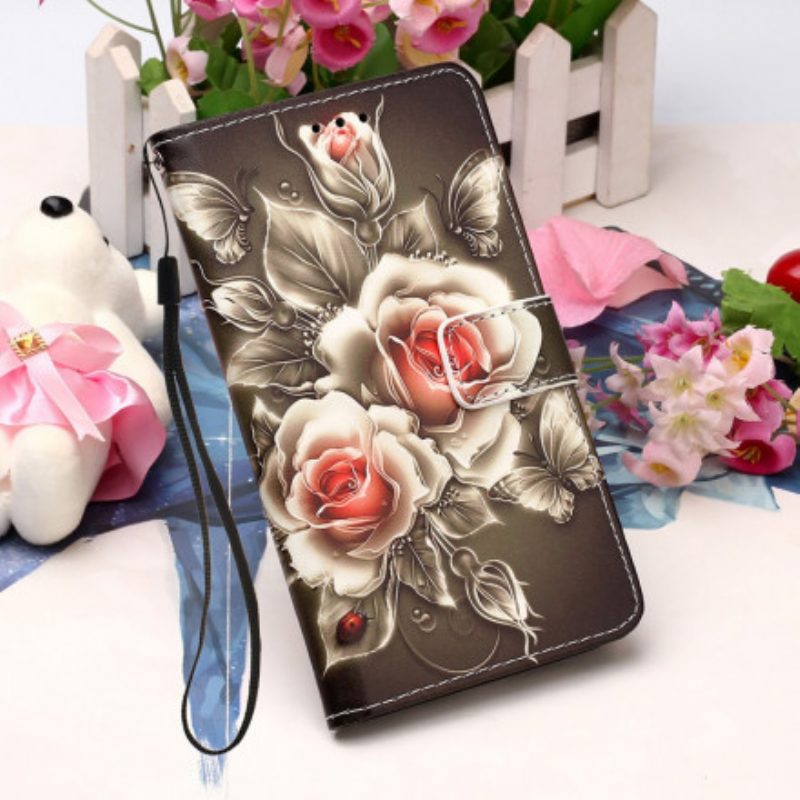 Folio-hoesje voor Samsung Galaxy M12 / A12 Gouden Rozen