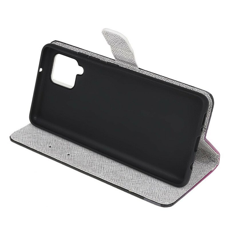 Folio-hoesje voor Samsung Galaxy M12 / A12 Met Ketting Strappy Diamanten Vlinders