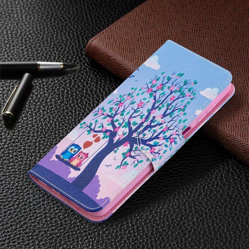 Folio-hoesje voor Samsung Galaxy M12 / A12 Uilen Op De Schommel