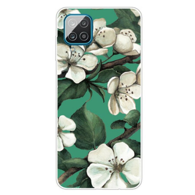 Hoesje voor Samsung Galaxy M12 / A12 Geschilderde Witte Bloemen