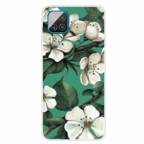 Hoesje voor Samsung Galaxy M12 / A12 Geschilderde Witte Bloemen