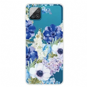 Hoesje voor Samsung Galaxy M12 / A12 Naadloze Aquarel Blauwe Bloemen