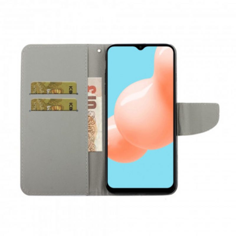 Leren Hoesje voor Samsung Galaxy M12 / A12 Brandende Schedel Met Sleutelkoord