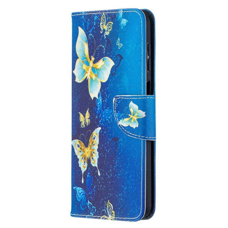 Leren Hoesje voor Samsung Galaxy M12 / A12 Gouden Vlinders