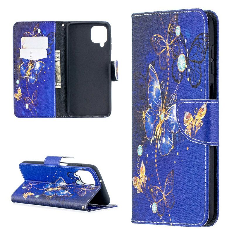 Leren Hoesje voor Samsung Galaxy M12 / A12 Gouden Vlinders