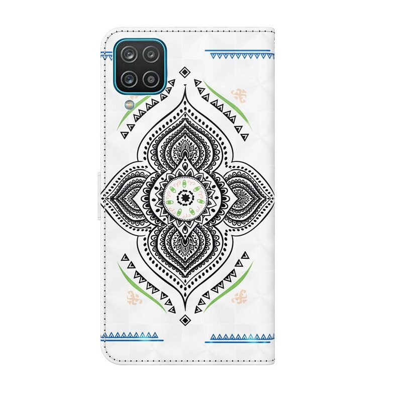 Leren Hoesje voor Samsung Galaxy M12 / A12 Lichte Vlekken Mandala Met Lanyard