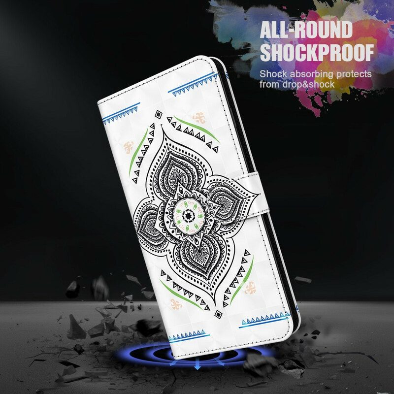 Leren Hoesje voor Samsung Galaxy M12 / A12 Lichte Vlekken Mandala Met Lanyard