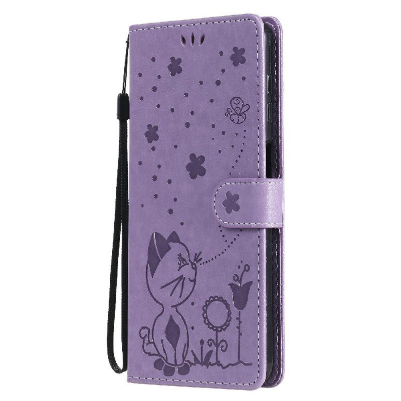 Leren Hoesje voor Samsung Galaxy M12 / A12 Met Ketting Kat En Bij Met Lanyard