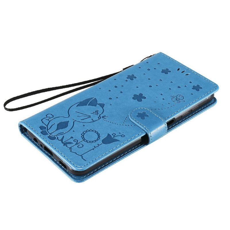 Leren Hoesje voor Samsung Galaxy M12 / A12 Met Ketting Kat En Bij Met Lanyard