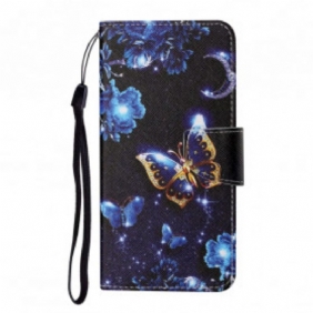 Leren Hoesje voor Samsung Galaxy M12 / A12 Met Ketting Kostbare Stringvlinders