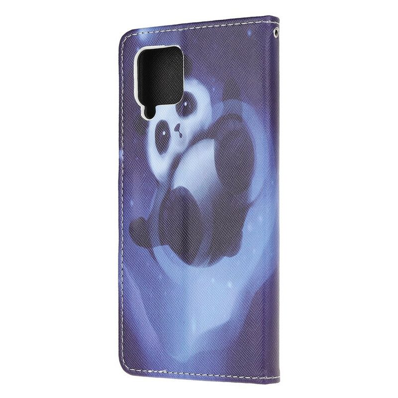 Leren Hoesje voor Samsung Galaxy M12 / A12 Met Ketting Panda Space Met Sleutelkoord