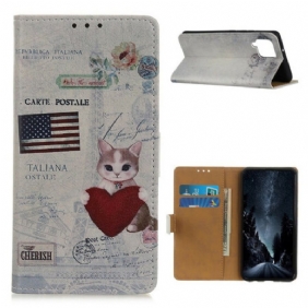 Leren Hoesje voor Samsung Galaxy M12 / A12 Reiziger Kat