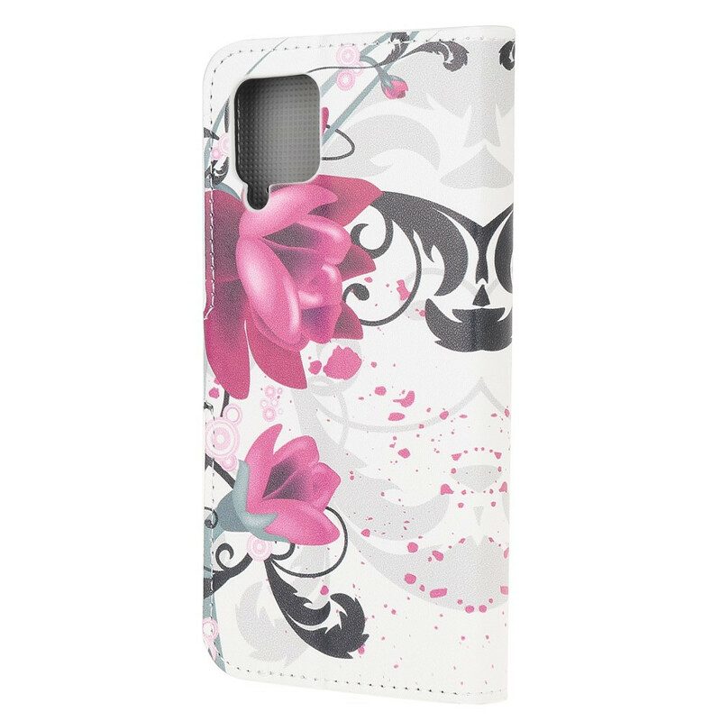 Leren Hoesje voor Samsung Galaxy M12 / A12 Tropische Bloemen