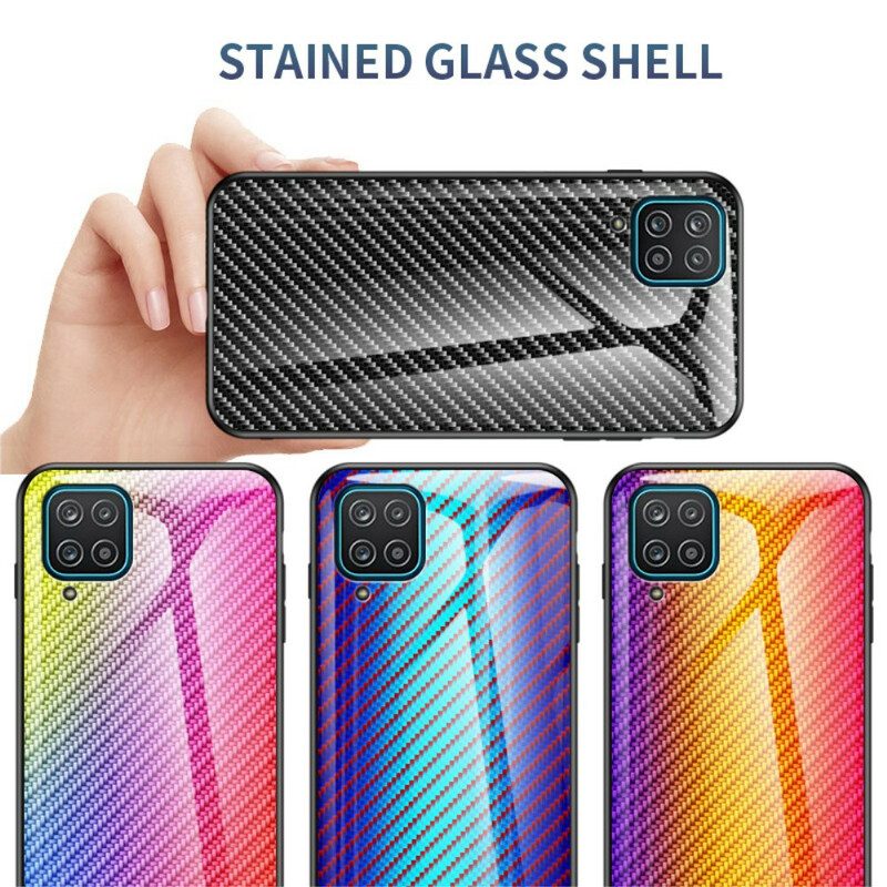 Telefoonhoesje voor Samsung Galaxy M12 / A12 Koolstofvezel Gehard Glas