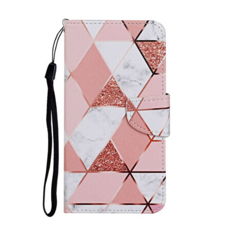 Folio-hoesje voor iPhone 12 / 12 Pro Marmer En Pailletten Met Riem