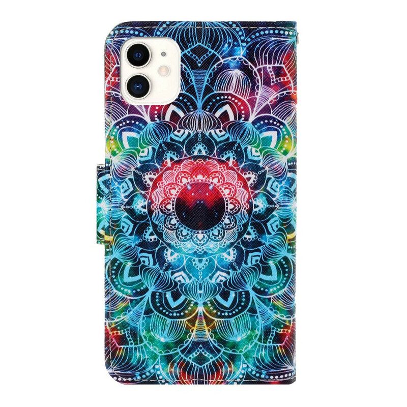 Folio-hoesje voor iPhone 12 / 12 Pro Met Ketting Flitsende Strappy Mandala