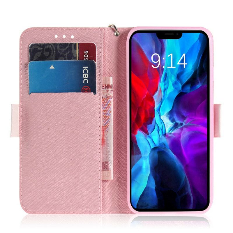 Folio-hoesje voor iPhone 12 / 12 Pro Met Ketting Pompoen Met Bandjes