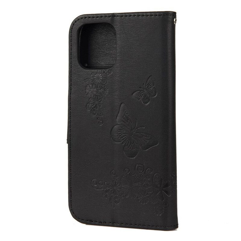 Folio-hoesje voor iPhone 12 / 12 Pro Met Ketting Prachtige Riemvlinders