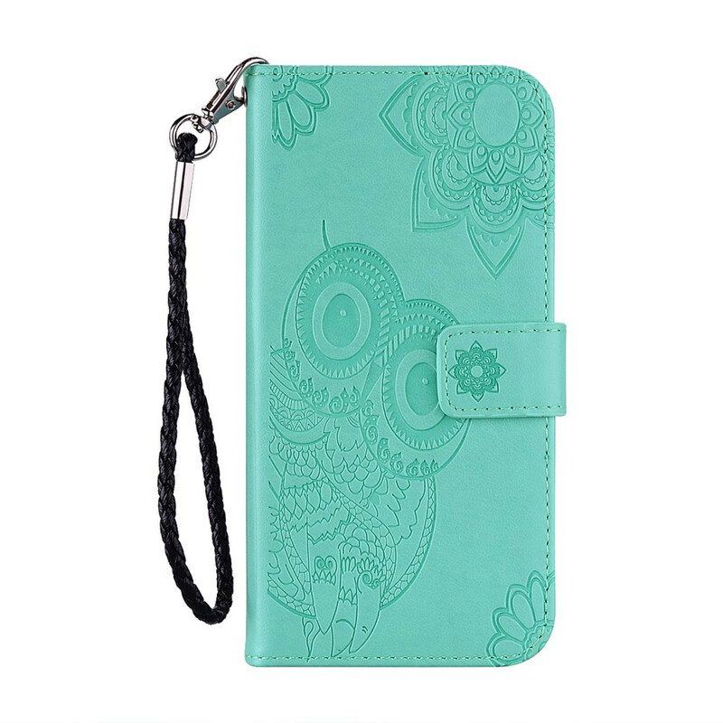 Folio-hoesje voor iPhone 12 / 12 Pro Uil Mandala En Lanyard