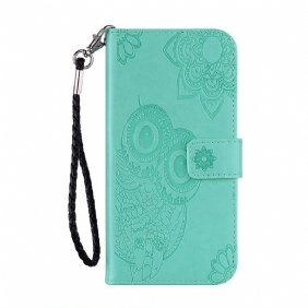 Folio-hoesje voor iPhone 12 / 12 Pro Uil Mandala En Lanyard