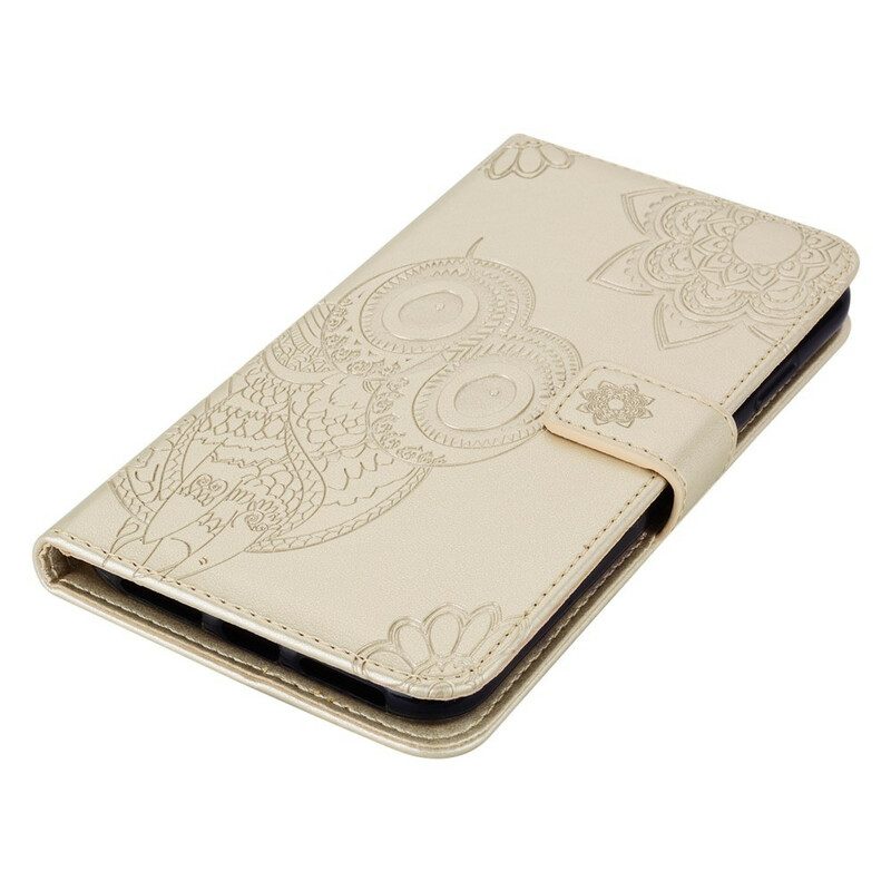 Folio-hoesje voor iPhone 12 / 12 Pro Uil Mandala En Lanyard