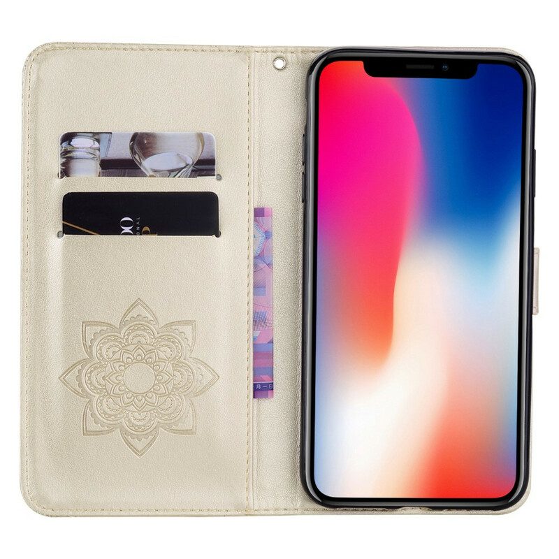 Folio-hoesje voor iPhone 12 / 12 Pro Uil Mandala En Lanyard