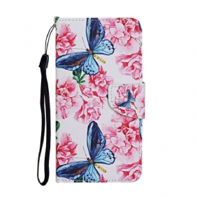 Folio-hoesje voor iPhone 12 / 12 Pro Vlinders En Lanyard