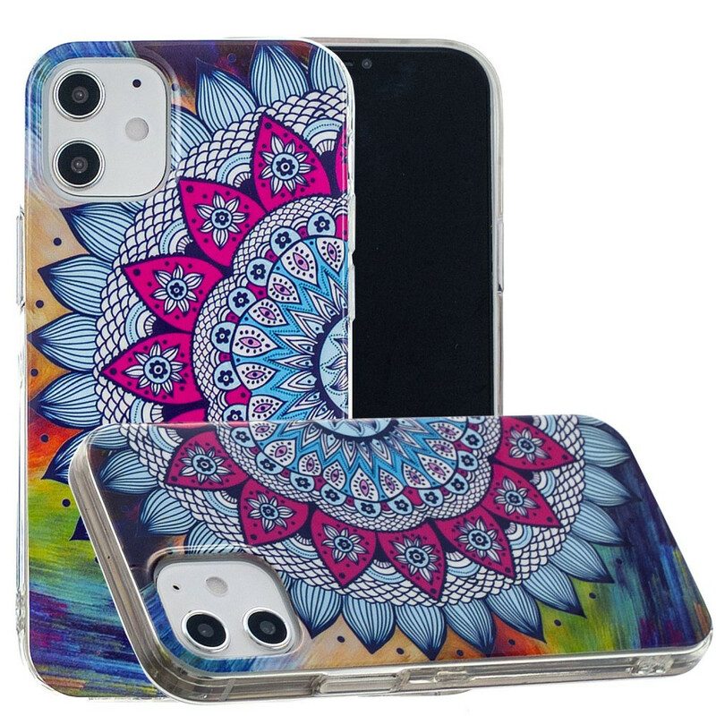 Hoesje voor iPhone 12 / 12 Pro Fluorescerende Kleurrijke Mandala