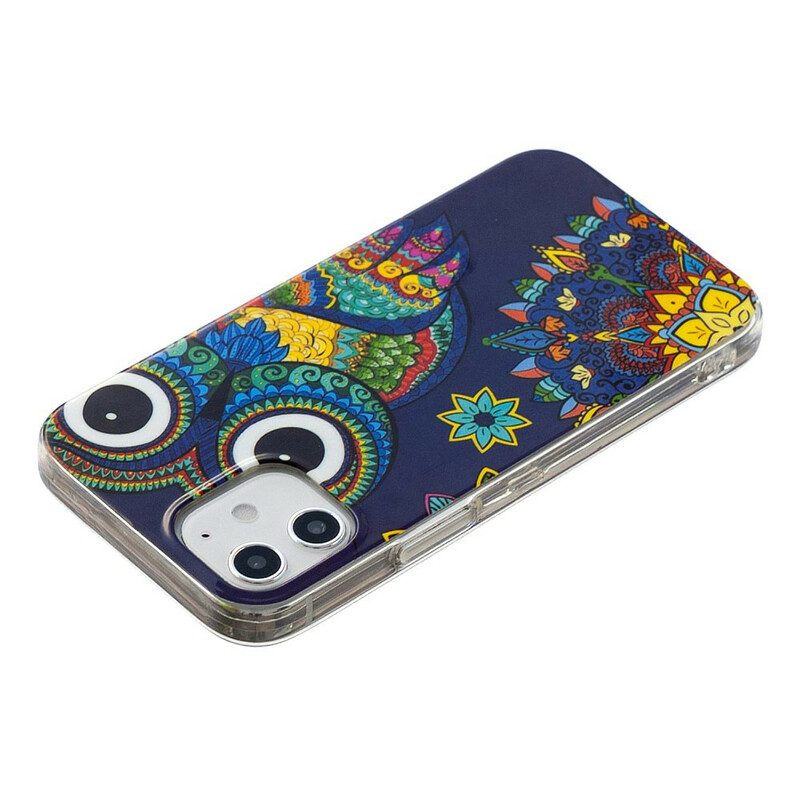 Hoesje voor iPhone 12 / 12 Pro Fluorescerende Uil Mandala