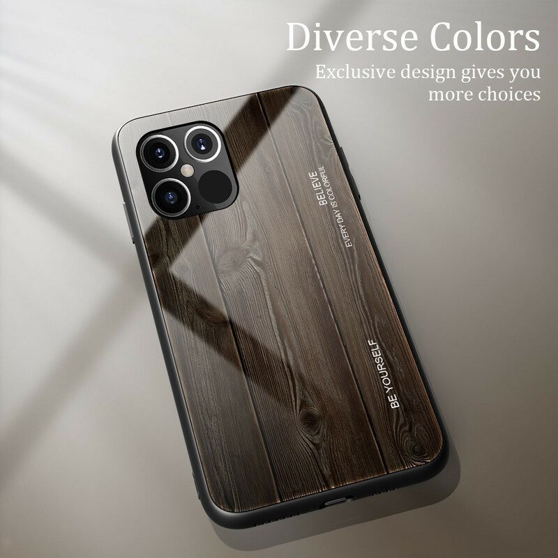 Hoesje voor iPhone 12 / 12 Pro Houtdesign Gehard Glas