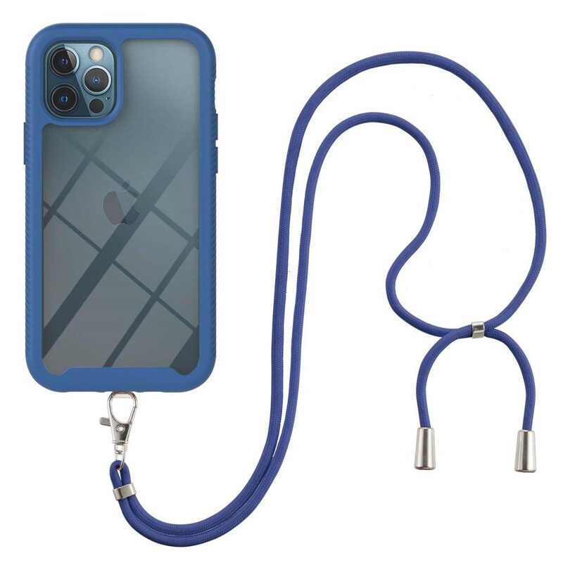 Hoesje voor iPhone 12 / 12 Pro Hybride Met Koord En Gekleurde Contour