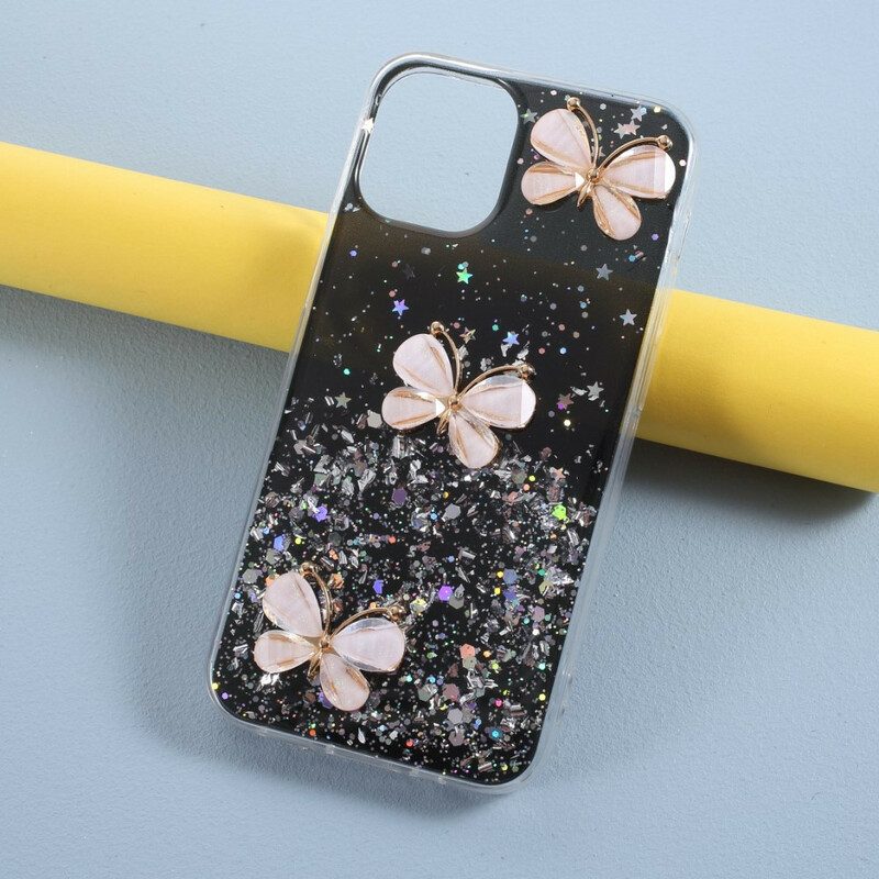 Hoesje voor iPhone 12 / 12 Pro Pailletten Met 3d-vlinders