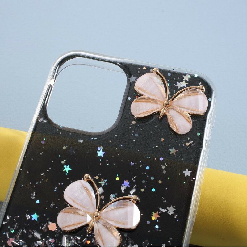 Hoesje voor iPhone 12 / 12 Pro Pailletten Met 3d-vlinders