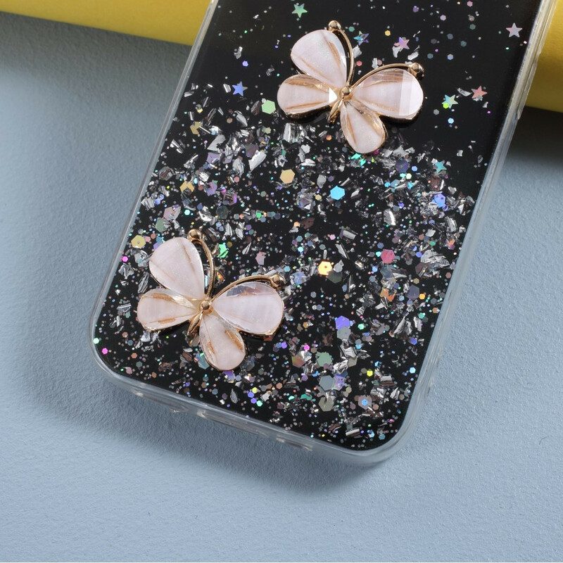 Hoesje voor iPhone 12 / 12 Pro Pailletten Met 3d-vlinders