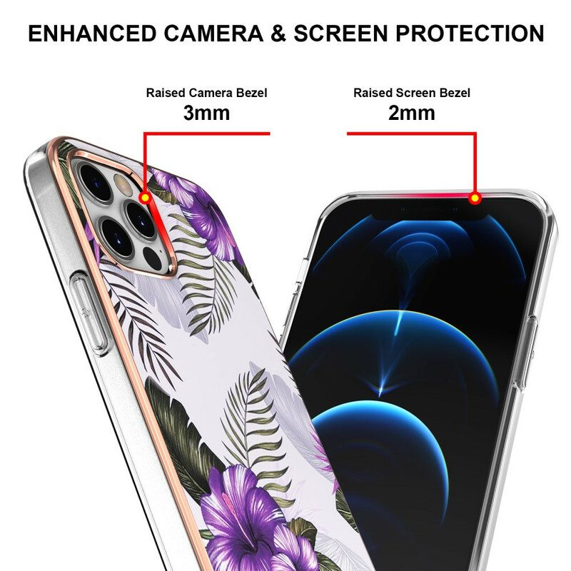 Hoesje voor iPhone 12 / 12 Pro Violette Bloemen