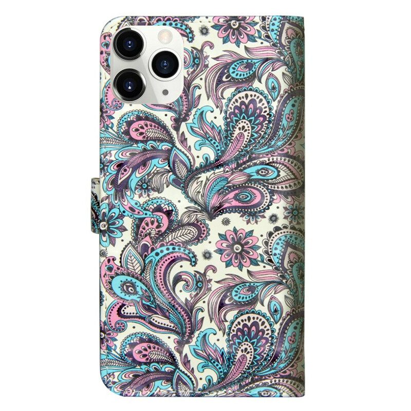 Leren Hoesje voor iPhone 12 / 12 Pro Lichte Vlek Bloemen Patronen