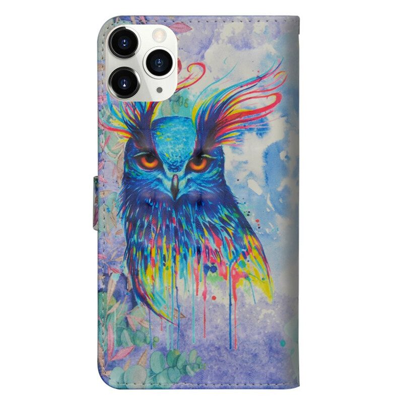 Leren Hoesje voor iPhone 12 / 12 Pro Lichte Vlek Vogel Aquarel