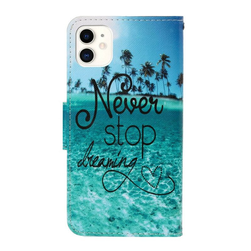 Leren Hoesje voor iPhone 12 / 12 Pro Met Ketting Stop Nooit Met Dromen Strappy