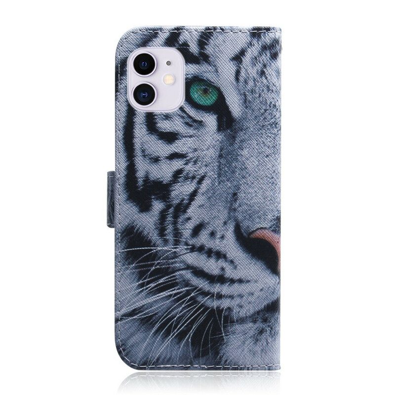 Leren Hoesje voor iPhone 12 / 12 Pro Tijger Gezicht