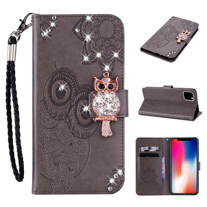 Leren Hoesje voor iPhone 12 / 12 Pro Uil Mandala En Charme