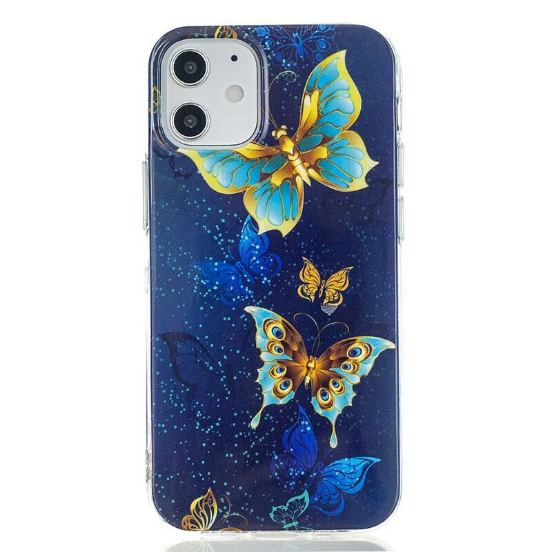 Telefoonhoesje voor iPhone 12 / 12 Pro Fluorescerende Vlinders Serie