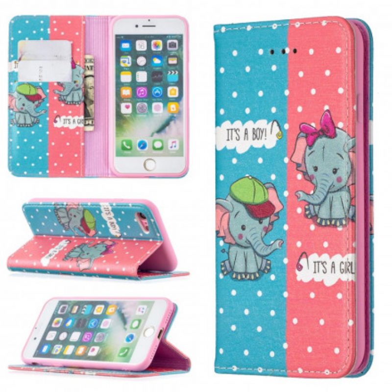 Bescherming Hoesje voor iPhone SE 3 / SE 2 / 8 / 7 Folio-hoesje Baby Olifanten