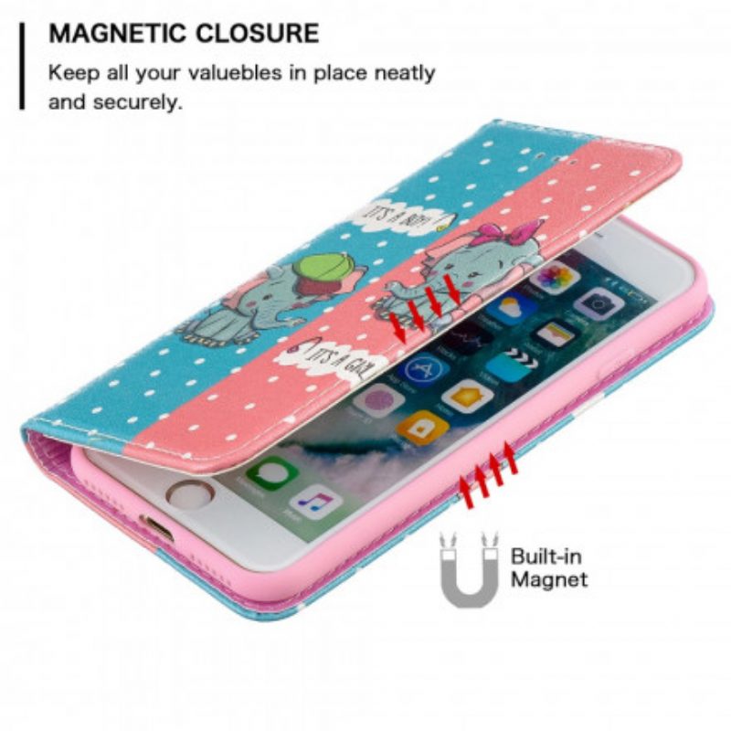 Bescherming Hoesje voor iPhone SE 3 / SE 2 / 8 / 7 Folio-hoesje Baby Olifanten