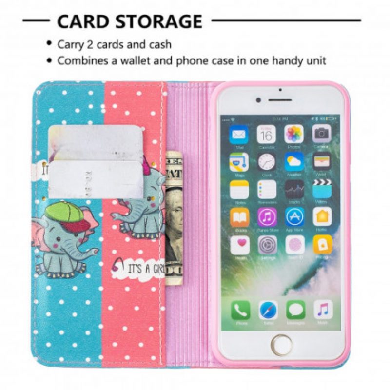 Bescherming Hoesje voor iPhone SE 3 / SE 2 / 8 / 7 Folio-hoesje Baby Olifanten