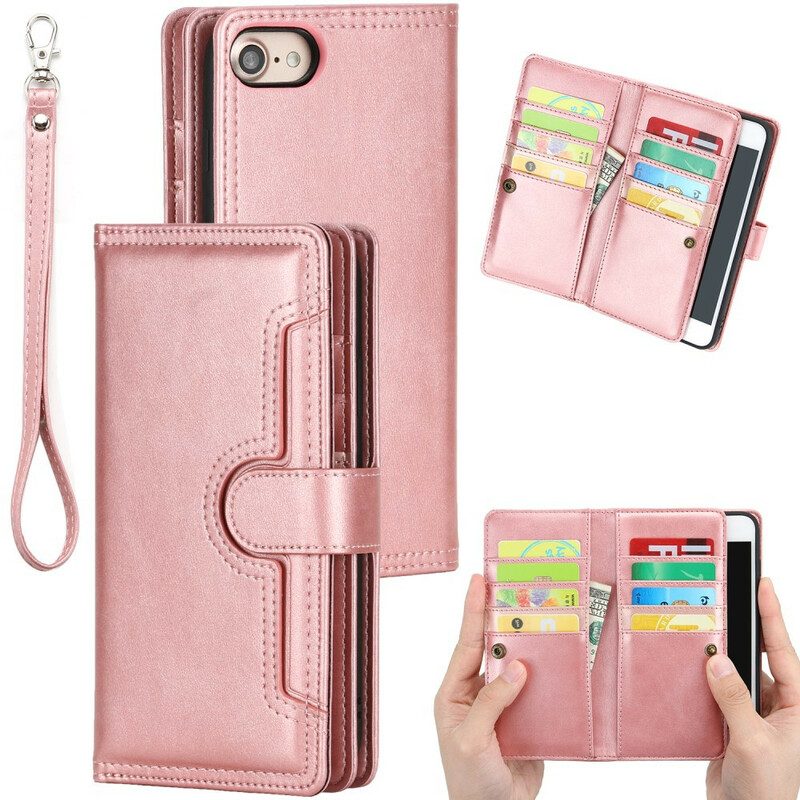 Flip Case voor iPhone SE 3 / SE 2 / 8 / 7 Multi-kaart Leereffect Met Lanyard