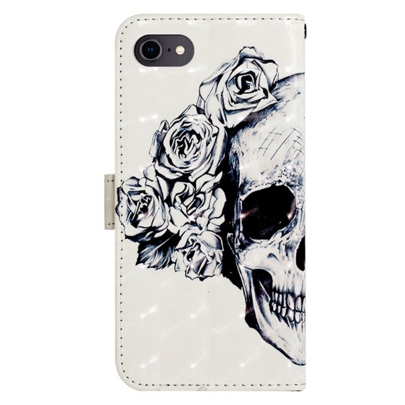 Folio-hoesje voor iPhone SE 3 / SE 2 / 8 / 7 Bloemrijke Schedel