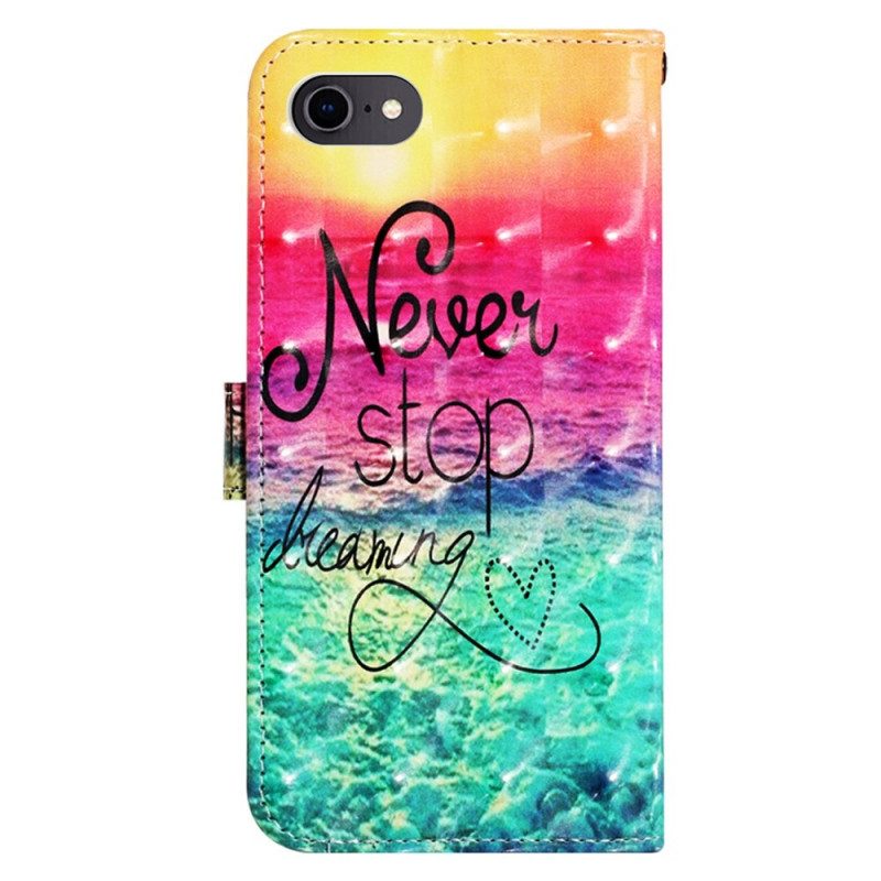 Folio-hoesje voor iPhone SE 3 / SE 2 / 8 / 7 Met Ketting Stop Nooit Met Dromen Strappy